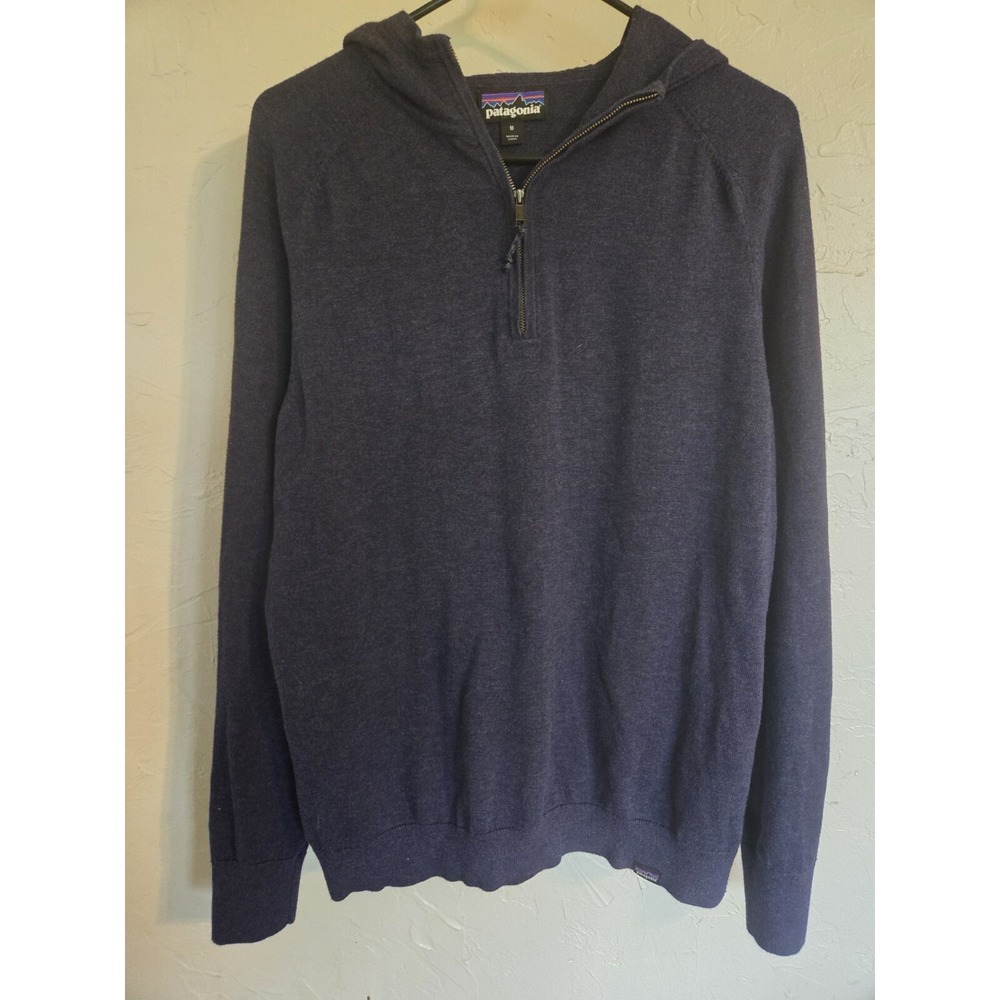 Patagonia Hooded Base Layer Shirt Blue Lightweight Worn Wear Pullover M Gorpcore